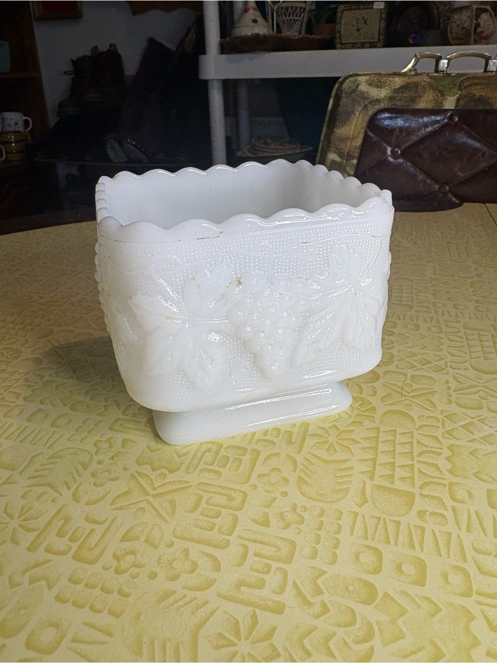 Vintage White Milk Glass Decorative Pedestal Vase